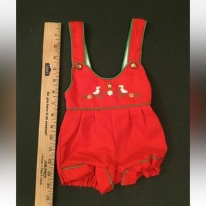 Vintage Baby Girls Christmas/ Holiday Red White Dot Ruffle Sunsuit Romper